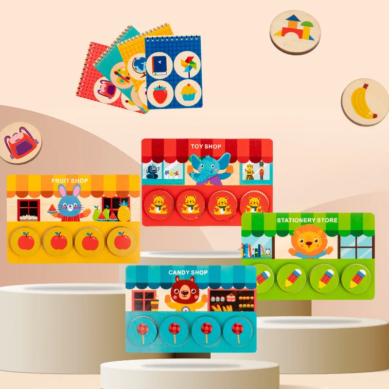 Wooden Montessori Sorting Matching Toys Animal Shop Sorting Memory Board Game  Children Early Learning Education Interactive Toy 3