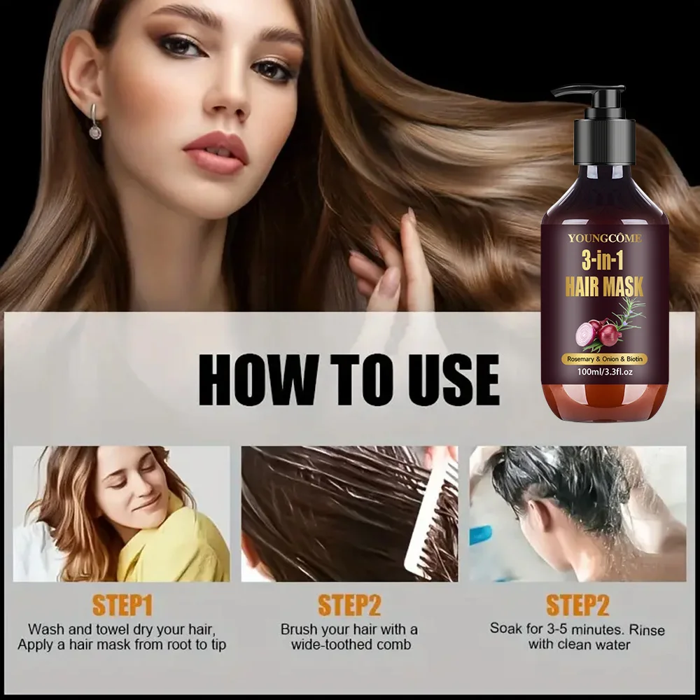 Maschera per capelli organica con rosmarino, cipolla Biotina 3 in 1 Trattamento naturale Nutriente Riduce la caduta dei capelli Prodotti per capelli anti-rottura100ml 5