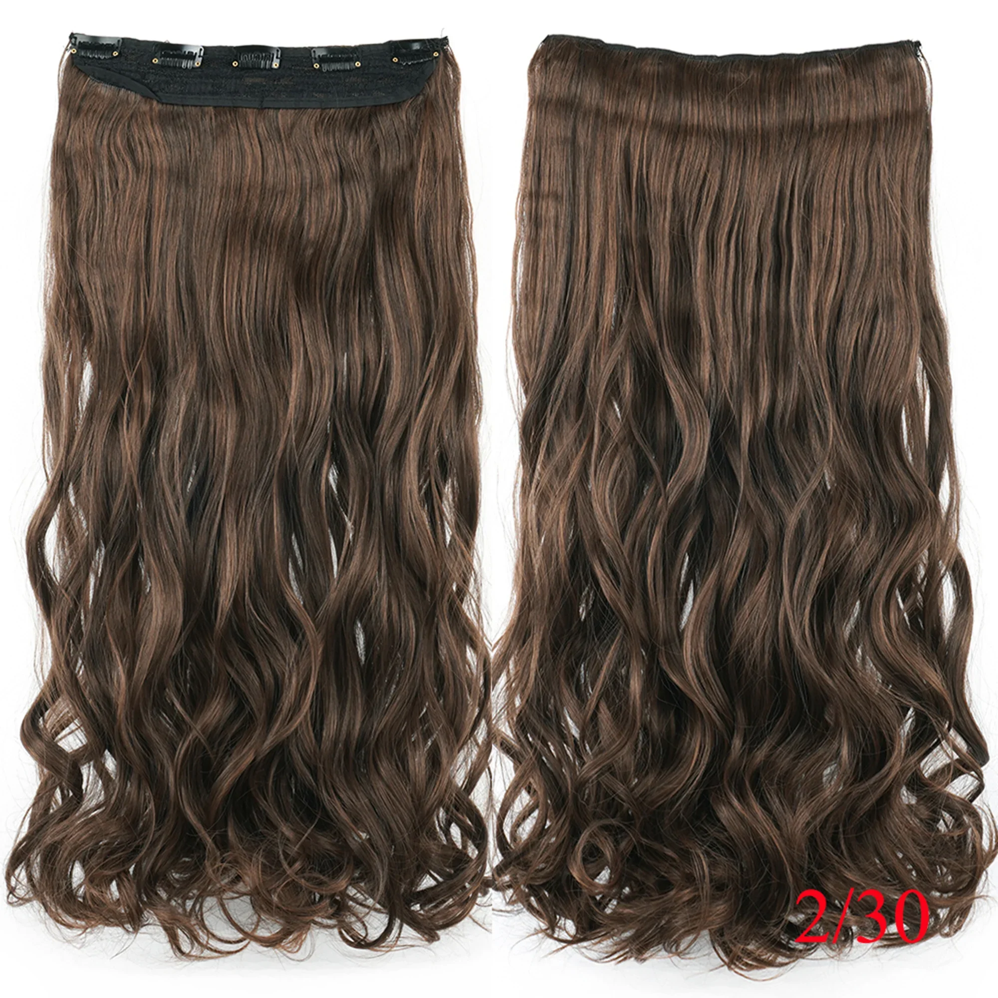 24'' 28'' Kunsthaar-Charms, Clip-In-Haarverlängerungen, schmutzigblond, synthetische braune lockige Haarteile für Frauen_voghion.com