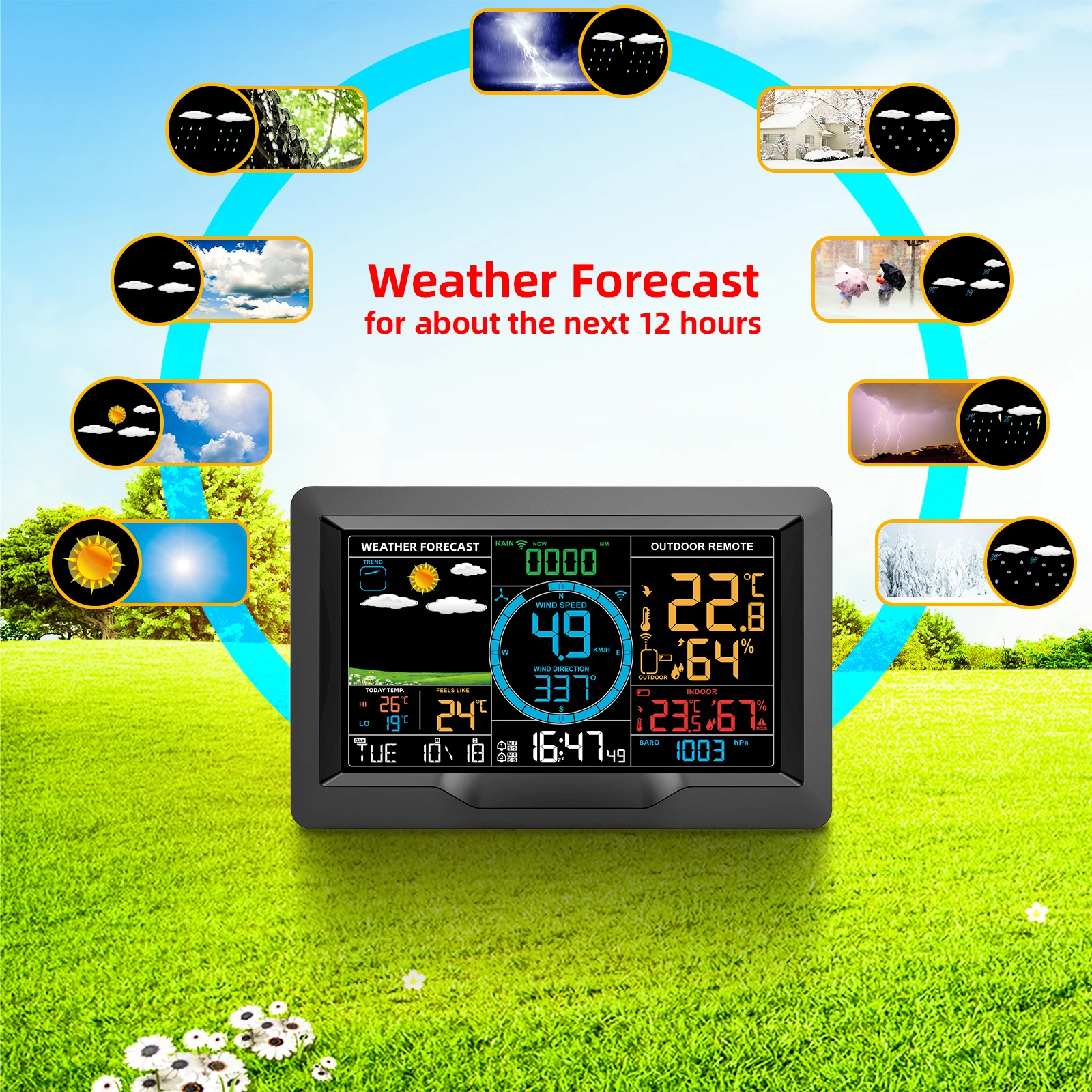 Weather Station Wireless Indoor Outdoor  Weather Station Wind Rain Gauge -  0320 - Aliexpress