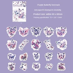 20 - Piece Butterfly & Flower Collage Stickers Set - Handmade Craft Supplies for Scrapbooking & Journaling (A Purple Butterfly)