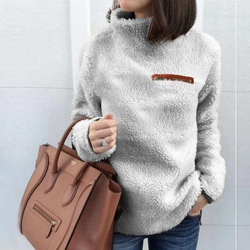 Women Autumn Turtleneck Long Sleeve Pullover 2023 Fleece Hoodies Sweatshirts for Female Plush Warm Tunic Jumper Plus Size Chic