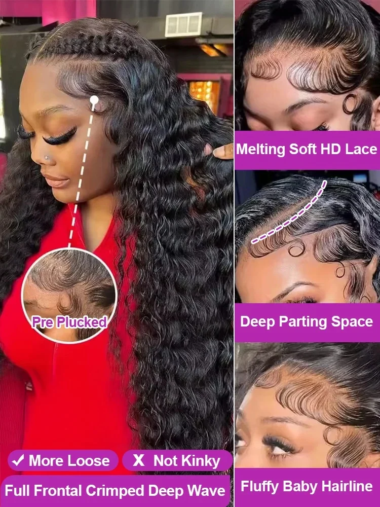 Water Wave 30 40 Inch 13x6 Hd Pre Plucked Lace Front Wigs Human Hair 250 Density 13x4 Deep Wave Lace Front Wig Loose Curly Wigs 2