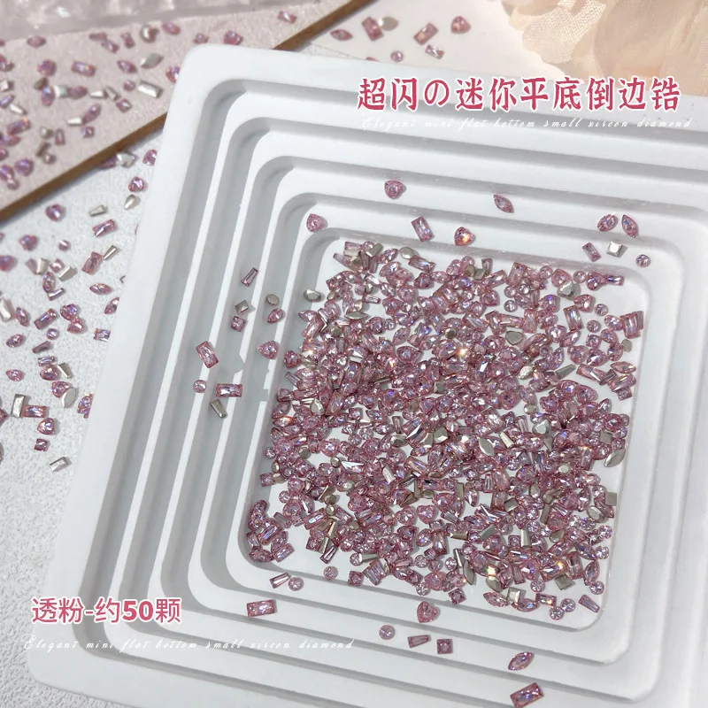 50pcs 3D 미니 반짝 이는 핑크 지르콘 네일 아트 라인 석 2/3/4mm 마름모/타원형/러브 하트 다이아몬드 네일 보석 플랫 백 수지 데코