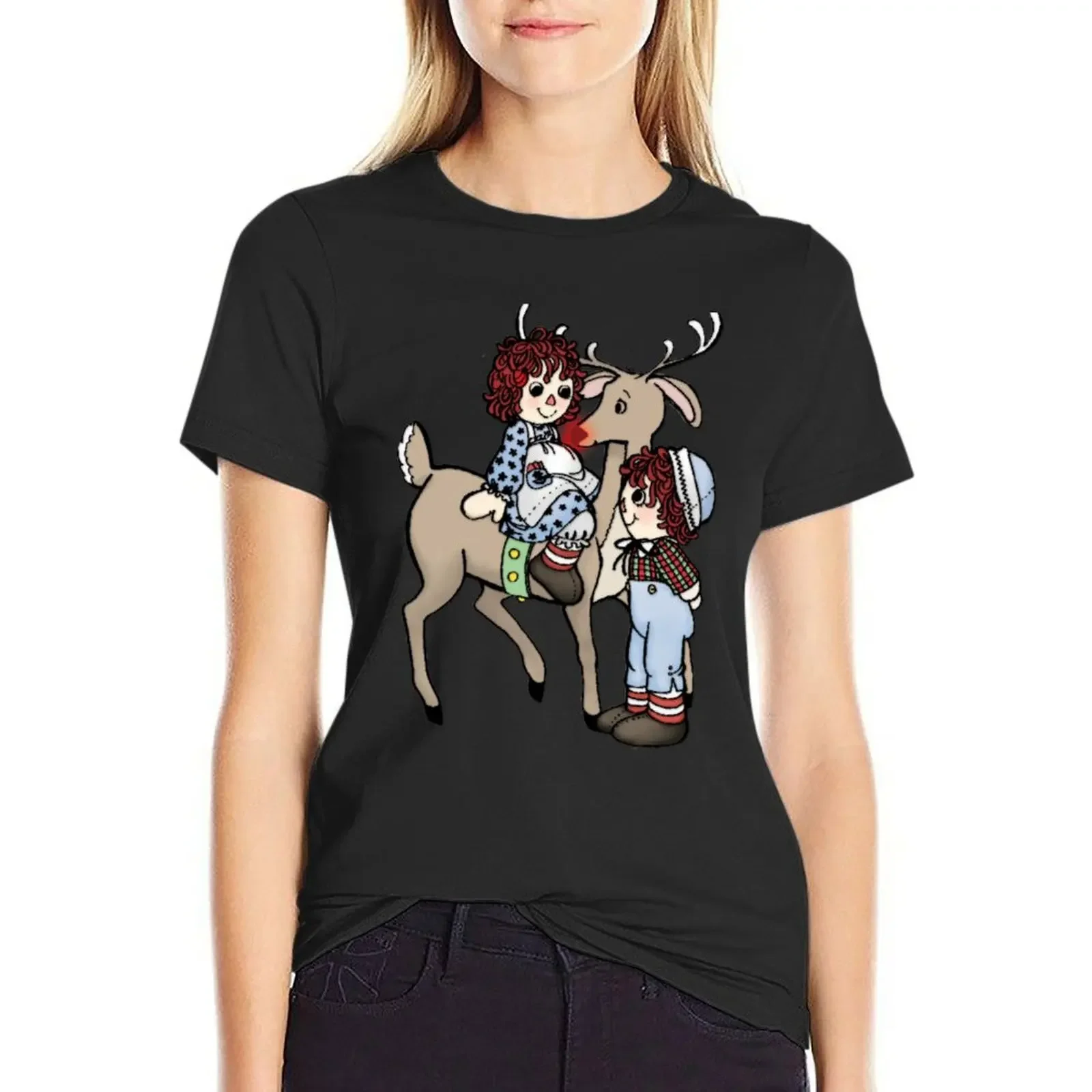 

Raggedy Ann and Andy with Rudolph T-Shirt anime clothes korean fashion designer clothes Women luxury
