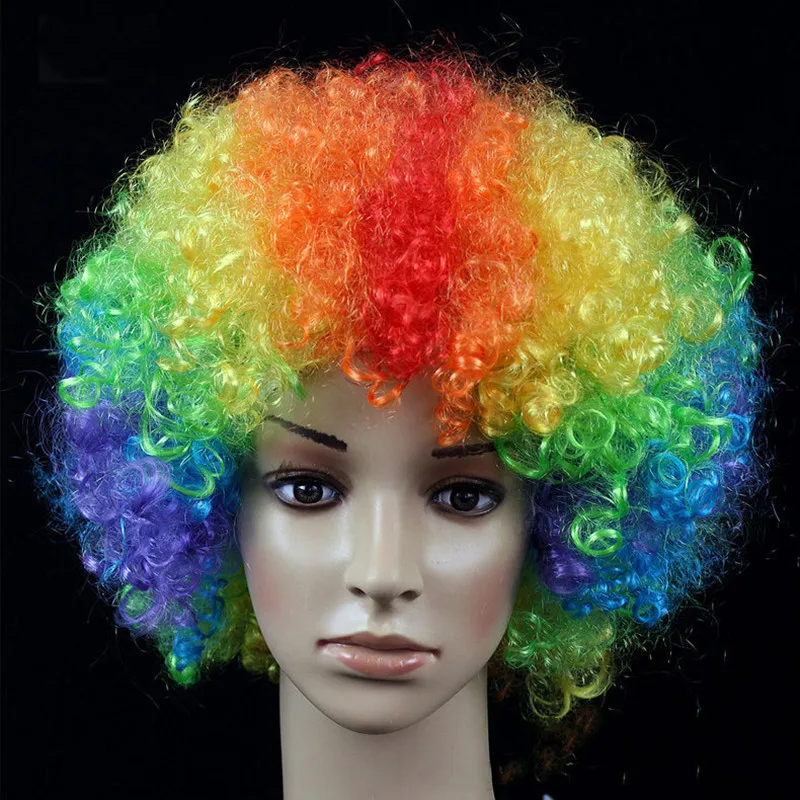 Curly Round Explosion Hair Wig Cosplay Halloween Dance Hairpiece Colourful Funny Clown Fans Afro Hairstyle Fluffy Gift Party