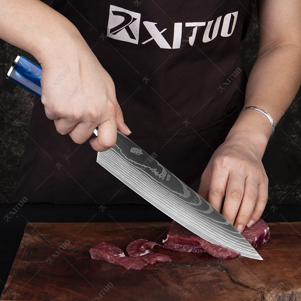 Kitchen Knife Set Boning Utility Chef Slicing Meat Vegetable 7Cr17MoV Steel  Wood