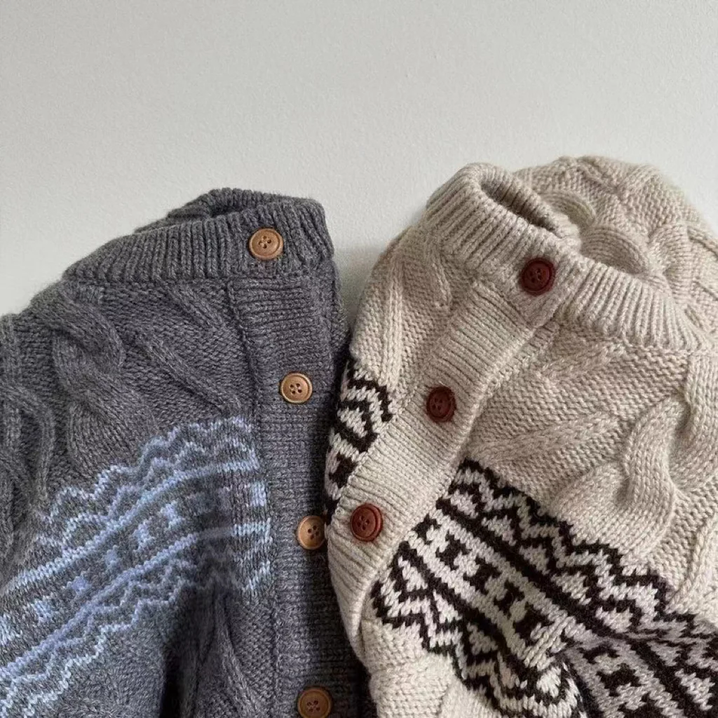 Autumn New Baby Long Sleeve Sweater Coat Cotton Boys Girls Vintage Knitted Cardigan Jacket Infant Toddler Versatile Casual Tops