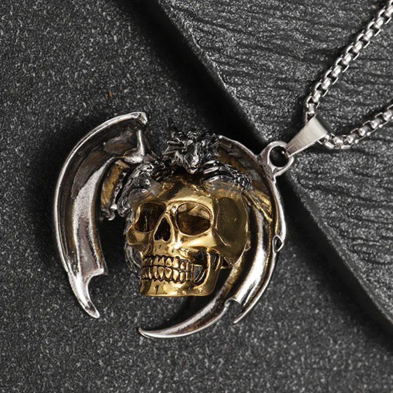 

Classic Gothic Retro Giant Pterosaur Skull Pendant Gold Necklace Punk Jewelry Necklace for Men