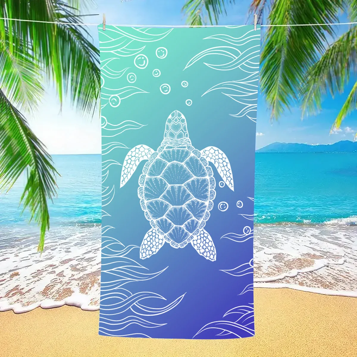 Microfiber Beach Towel Absorbent bath towel big Quick-drying sunscreen for Adults Travel Swimming Pool Blue Turtle Pattern 27*55 2