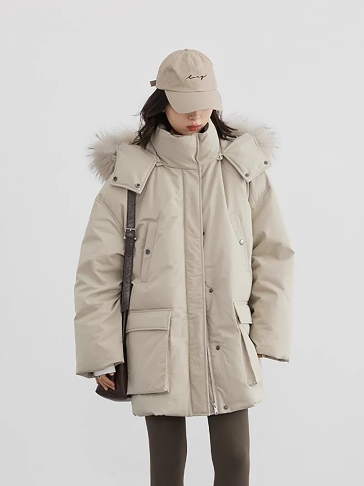 CHIC VEN Women Down Coats Solid Outdoor Loose Casual Down Jacket Thickened Parka Jackets Female Overcoat Autumn Winter, down jacket