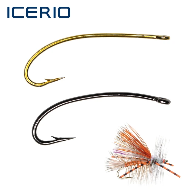 ICERIO 100PCS 3X Long Shank Curve Fishing Fly Hook Stonefly Nymphs