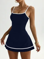 Women's color blocked camisole dress hanging sleeveless thickened tennis sportswear slim fit gym sportswear short skirt - Image 3