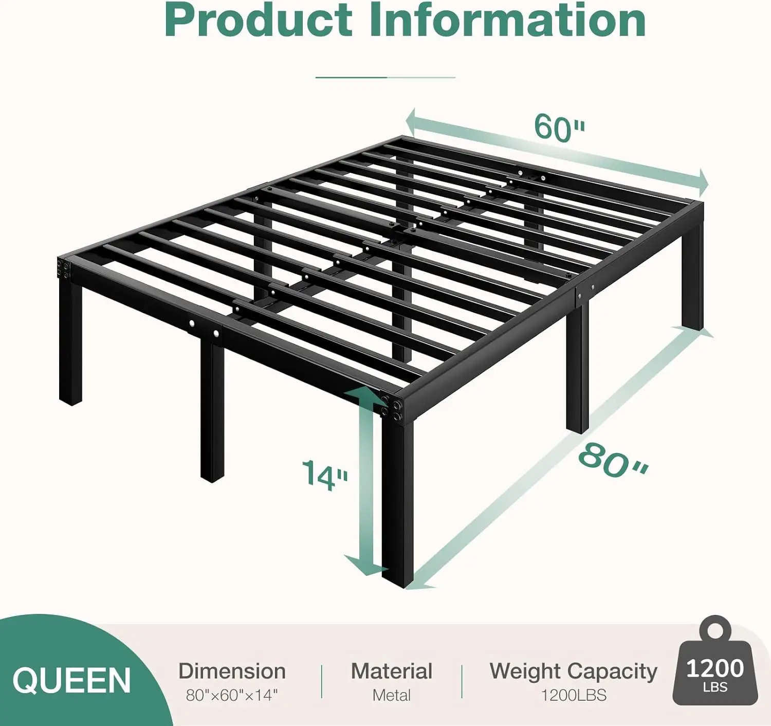 Queen Bed Frame 14 Inch Metal Platform Bed Frame Queen Size With Storage Space Under Bed Heavy Duty Steel Slat Support