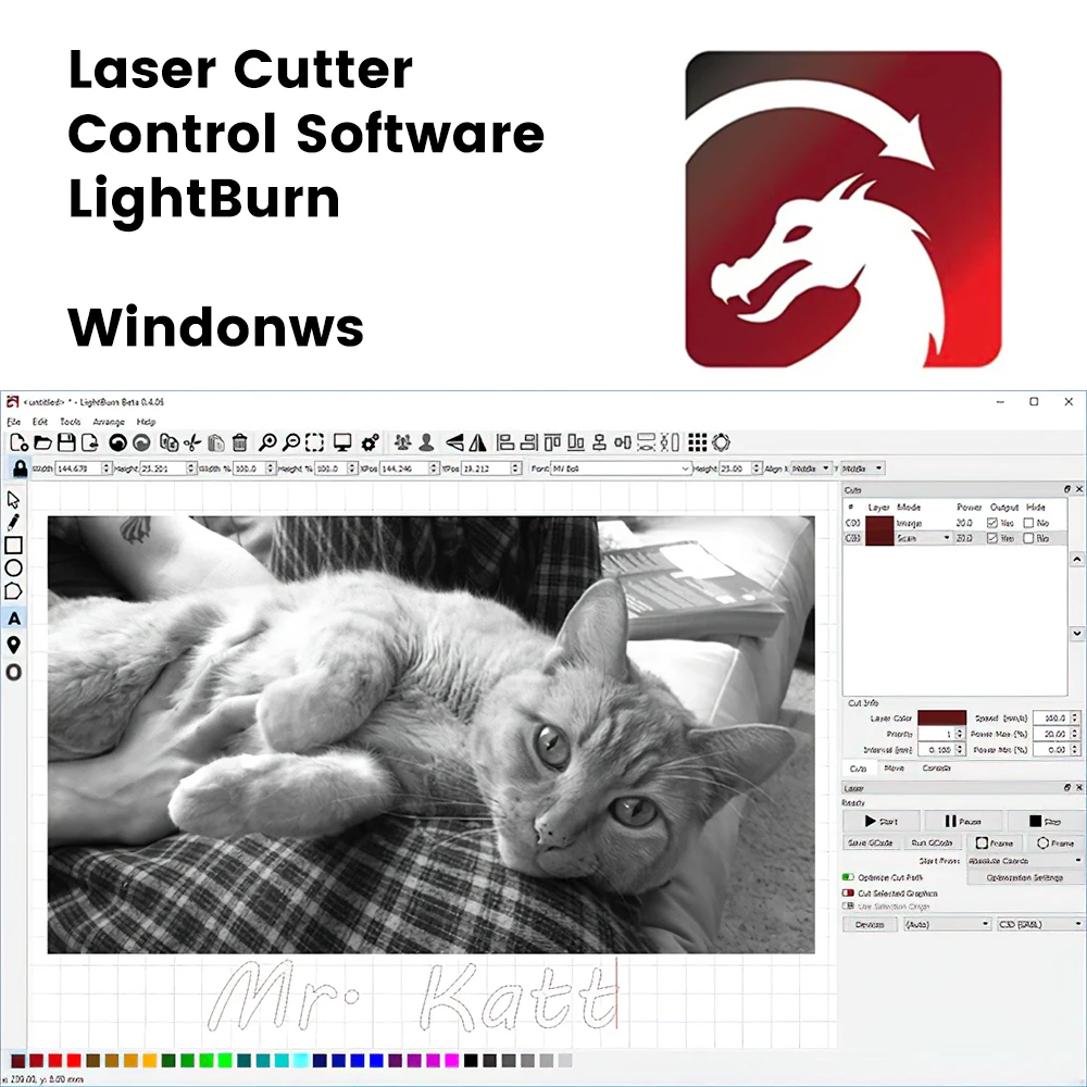 Engraving Software Manual Tyvok LightBurn Core License Key/GCODE Control Software with All Brands Laser Engraver Controller Compatible Supports Mac Wind