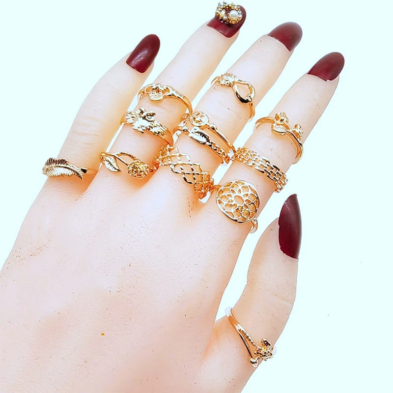 50 Stück/Los Neue Gemischte Stile Legierung Fingerringe für Frauen Bonbonfarben Runde Kristall Dünne Gelenkringe Party Bar Niedlicher Schmuck für Mädchen – Detail 8