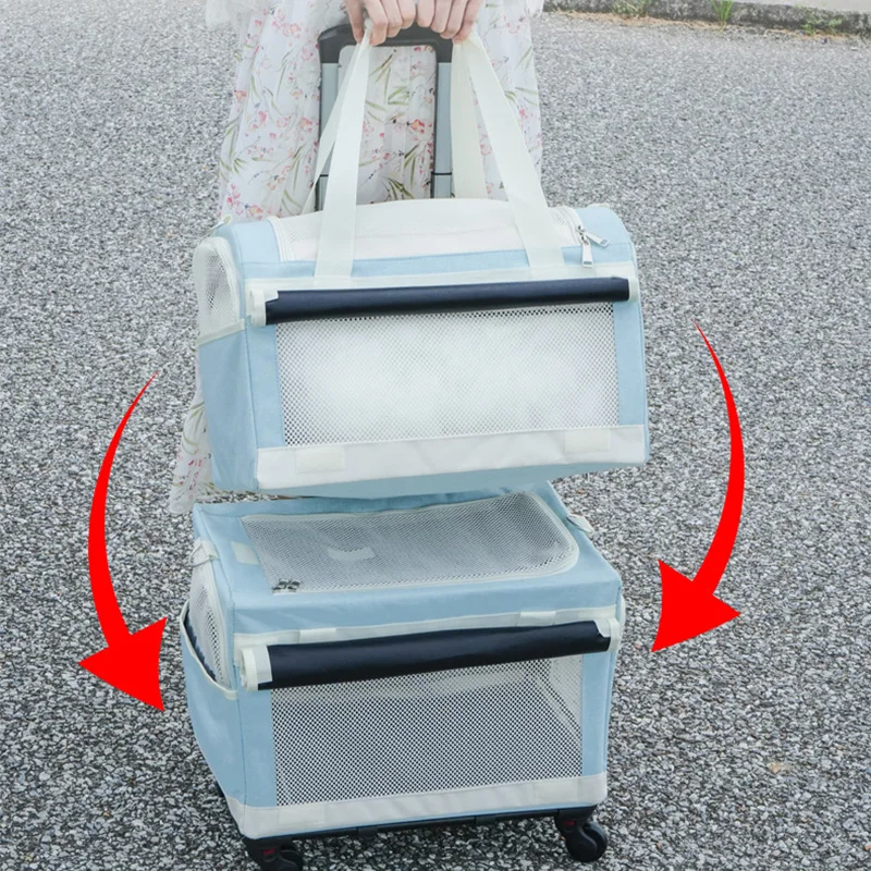 2-layer Design Cat Basket Breathable Comfortable Transport Case High Aesthetic Pet Trolley Box for Convenient Travel Pet Trolley