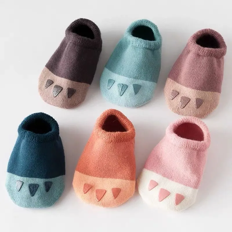 Baby Boys Girls Soft Socks Rubber Anti Slip Floor Socks Cartoon Bear Paw Infant Kids Ankle Thicken Warm Indoor Cute kids socks