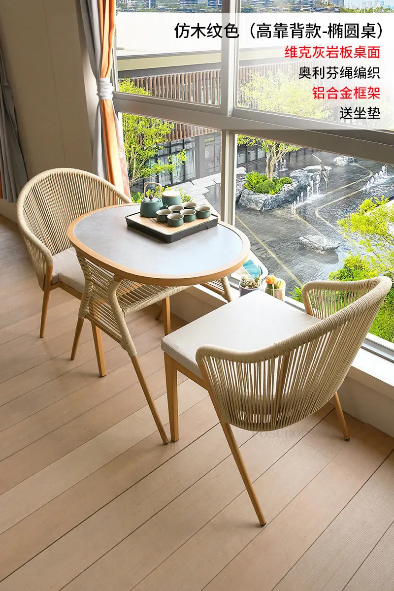 Mobili da esterno moderni per balcone terrazza Rattan sedie tavolo da tè  tre pezzi Set cortile giardino per il tempo libero poltrona da esterno -  AliExpress