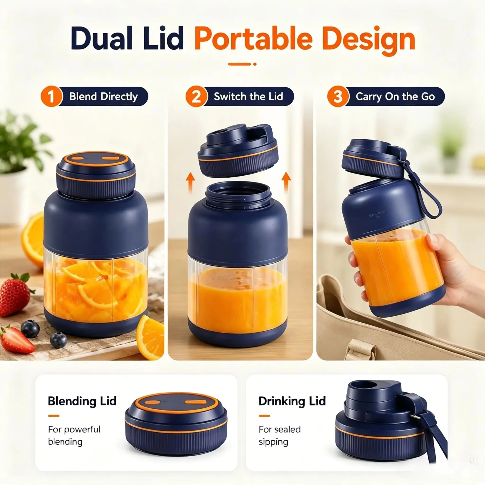 1300ML Portable Electric Juicer Blender for Home, USB Charging, Fruit Juicer, Lemon, Orange, Fruit Juicing, Outdoor Juicer 2