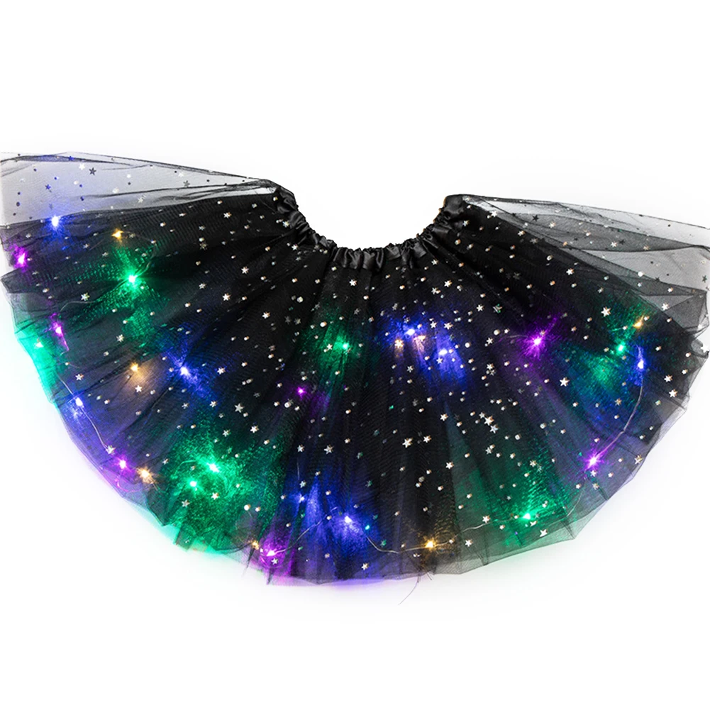 Womens LED Tutu Skirt Ballet Dance Tulle Skirt Sparkly Sequin Light Up Tutus Glow Tulle Dance Skirts for Party Costume