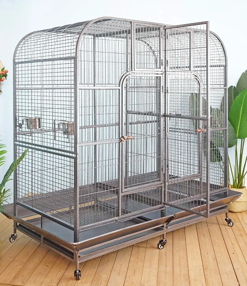 Double Cage with Center Divider for Bird Parrot Aviary W64xD32xH73 New Huge double size aviary Removable trays and grates