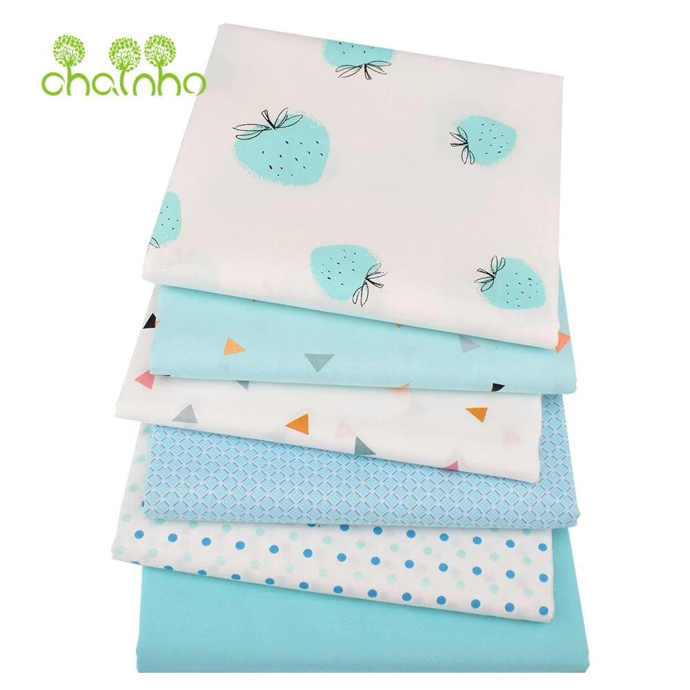 Chainho,Printed Twill Weave Cotton Fabric,Patchwork Cloth,DIY Sewing Quilting Material,Lake Blue Series,4 Specification,CC253