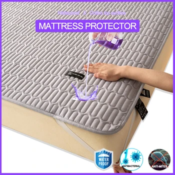 Protecteur de matelas épais imperméable de qualité supérieure – Housse de matelas respirante et silencieuse avec 4 sangles d'angle, drap-housse, gris 1