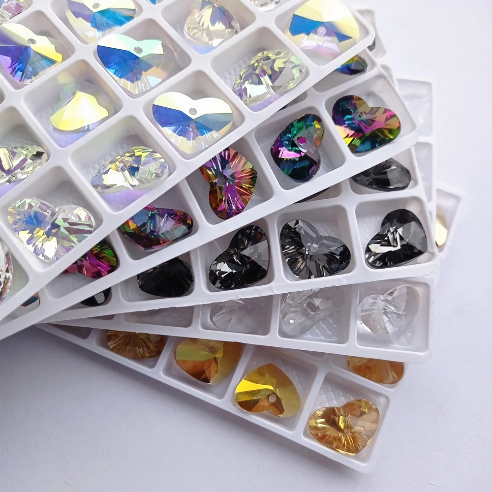 

12x17MM Truly in Love Heart Single Hole Glass Rhinestone Pendant Glitter High Quality Crystal AB Fancy Diamond for DIY Necklace