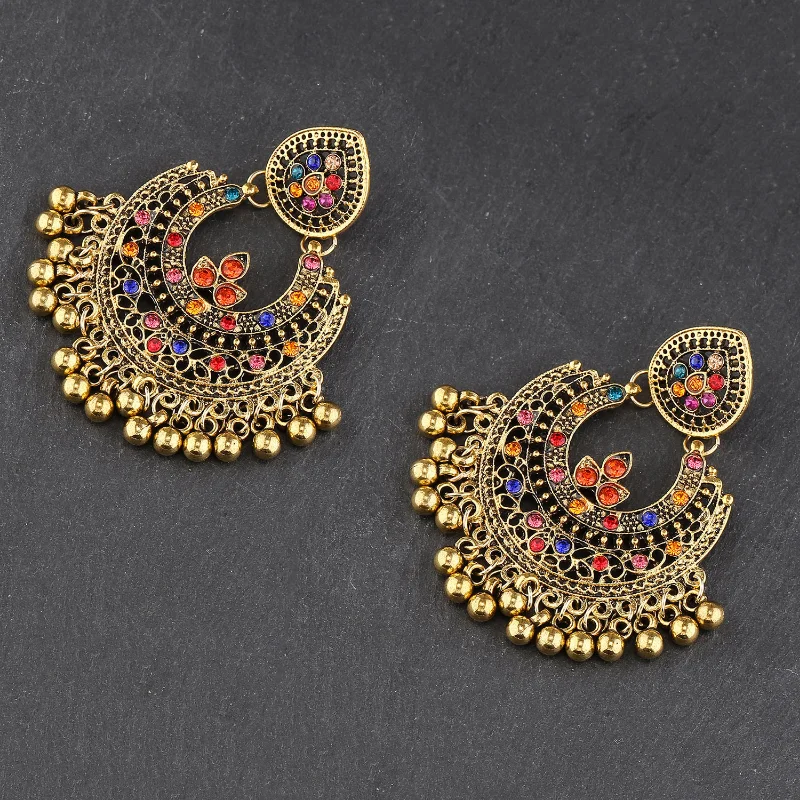 Exaggerated Pendant Earrings for Women Bohemian Colorful Zircon Crystal Pearls Tassel Earrings Retro Alloy Ethnic Indian Jewelry