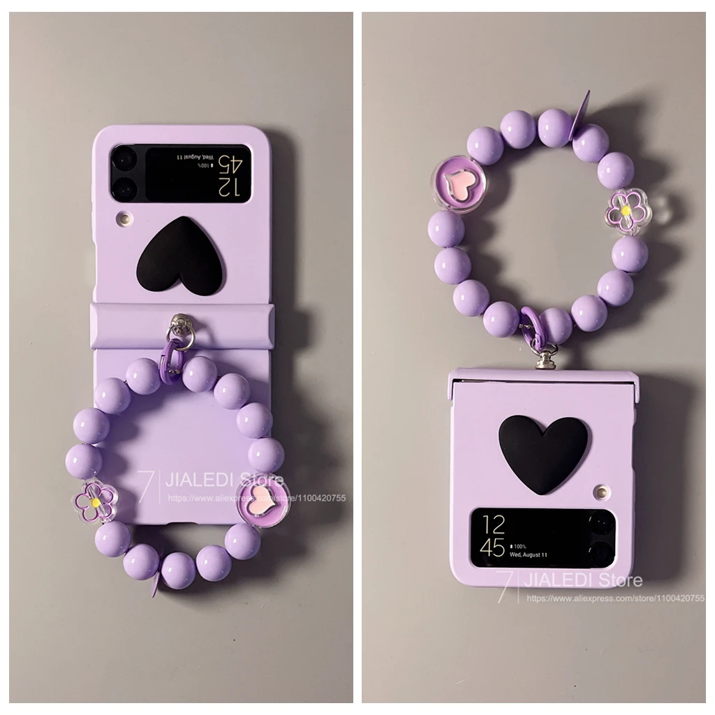 Charming Beaded Bracelet Love Hinge Phone Case with Hand Chain Cover