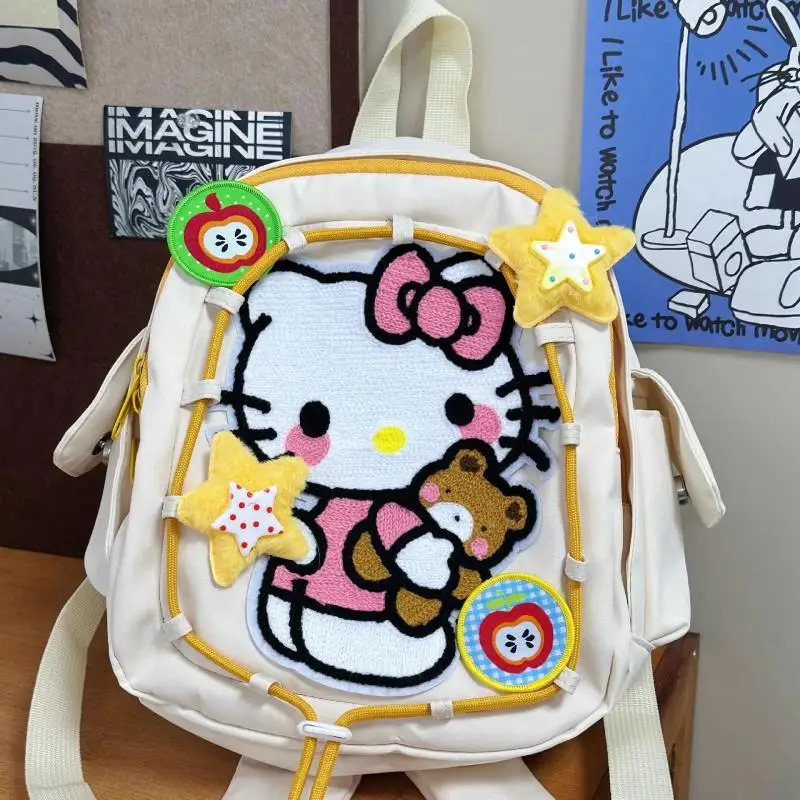 

New Kawaii Hello Kitty Childlike Cute Showa Mini Backpack Book Bag Cream Star Kt Cat Bag Lunch Bag Toy Bag Children Accessories