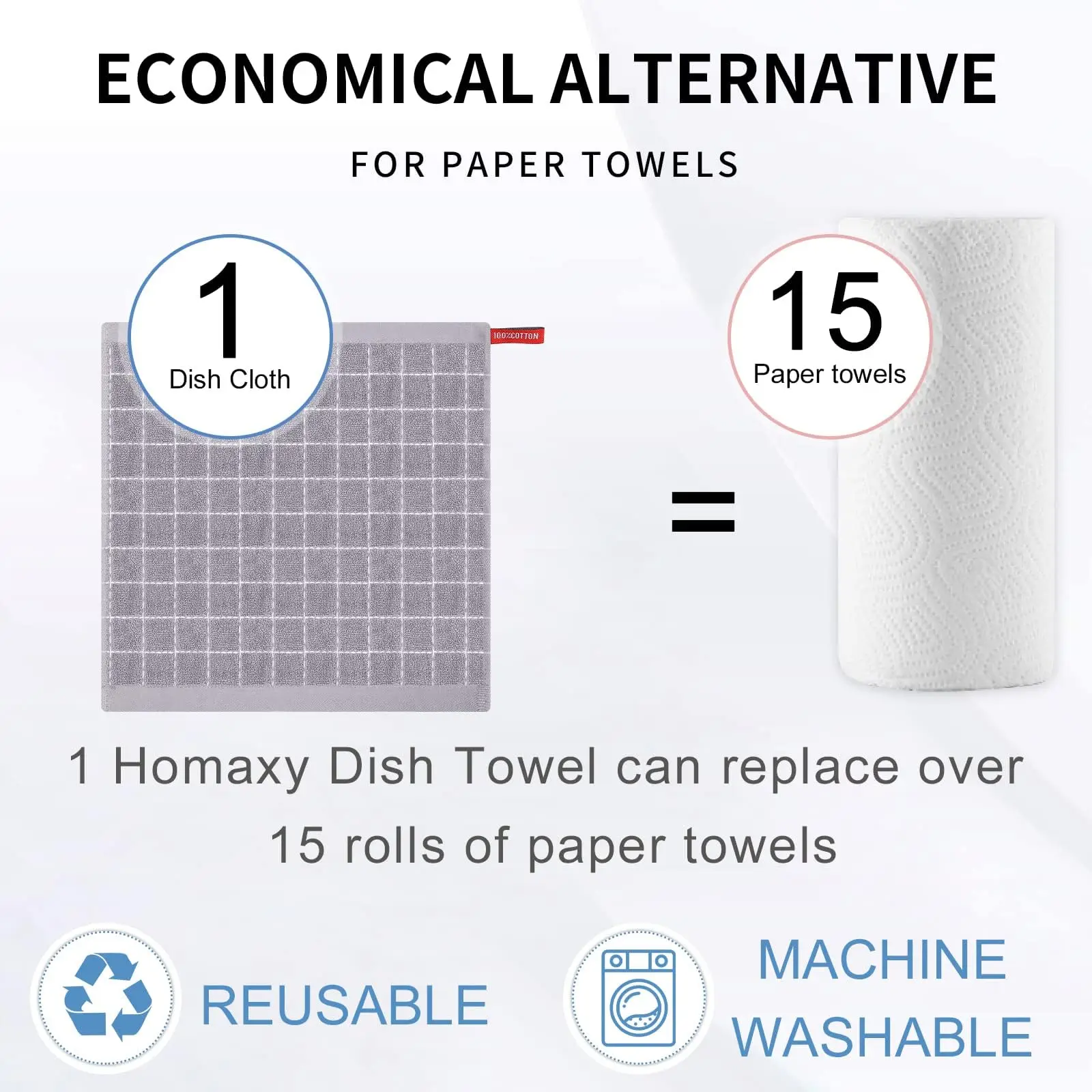 Cotton Kitchen Towels Checkered Designed Absorbent Dish 8 Pack