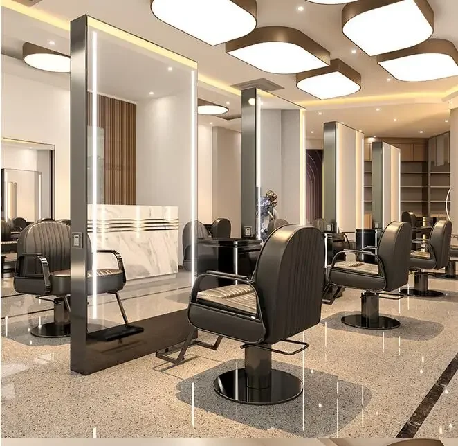 Net red barber shop mirror hairdressing mirror table hair salon special stainless steel double-sided hairdressing
