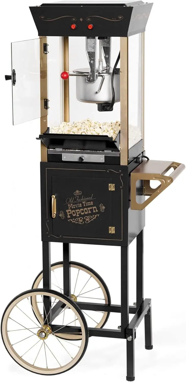 Popcorn Maker Machine Professional Cart With 8 Oz Kettle Makes Up to 32 Cups Vintage Popcorn Machine Movie Theater Style