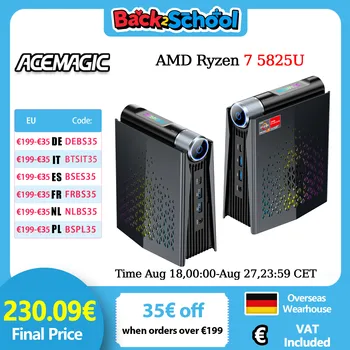 ACEMAGIC S3A Mini Gaming PC AMD Ryzen 7 5825U RAM 16/32GB DDR4 512GB/1TB SSD Gaming Computer RGB Light Control WiFi6 BT5.2 1