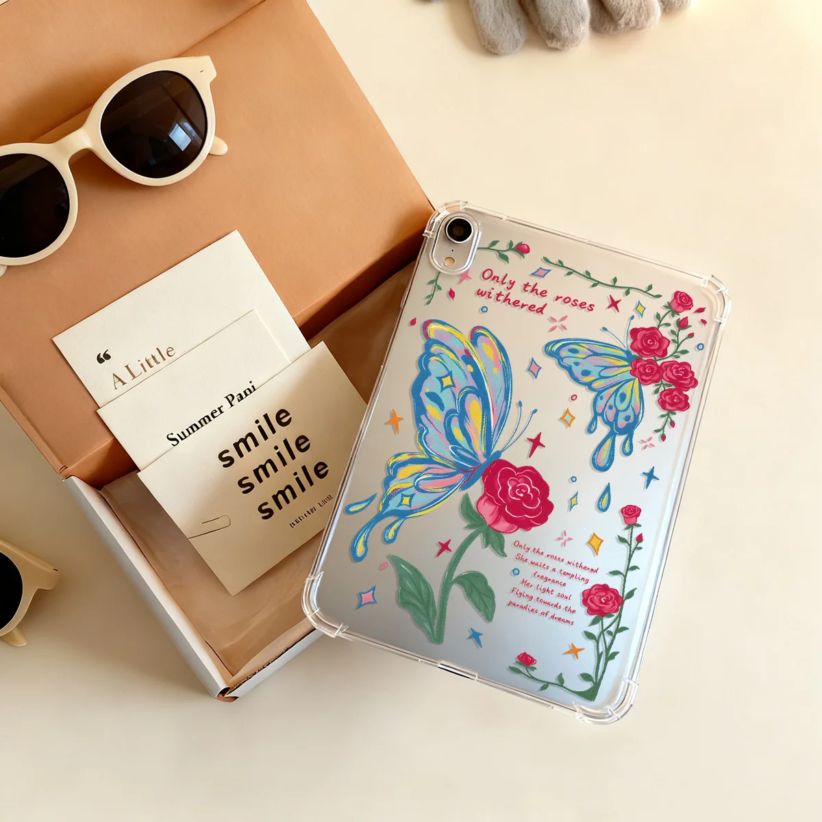 Rose Butterfly Romantic Aesthetic Tablet Case - Crystal Clear Cover