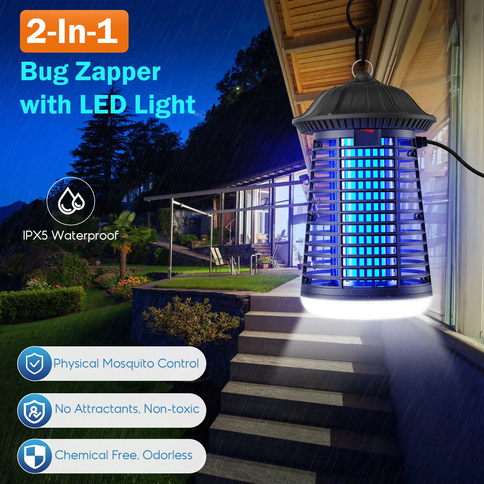 Electric Bug Zapper Outdoor & Indoor With LED Light 2-in-1 Mosquito Zapper Plug-in Fly Trap & Mosquito Killer For Home Garden_voghion.com
