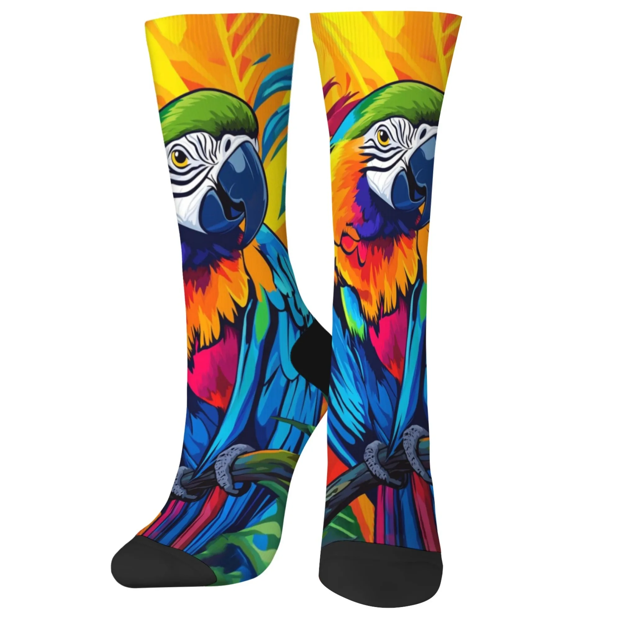 Vibrant Parrot Print Men's Retro Compression Socks - Soft & Comfortable Novelty Gift