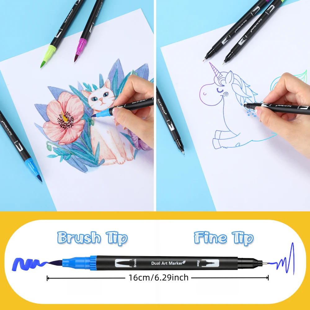 Dual Brush Marker Pens, Künstler-Markierungsset, Fineliner und Pinselspitze mit Premium-Etui für Malbücher, Tagebuch für Erwachsene – Detail 5