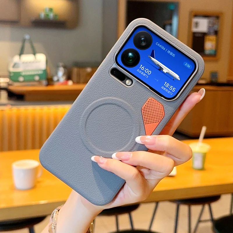 Magnetic PU Leather & PC Heat Dissipation Cover with Metal Camera Lens Protector