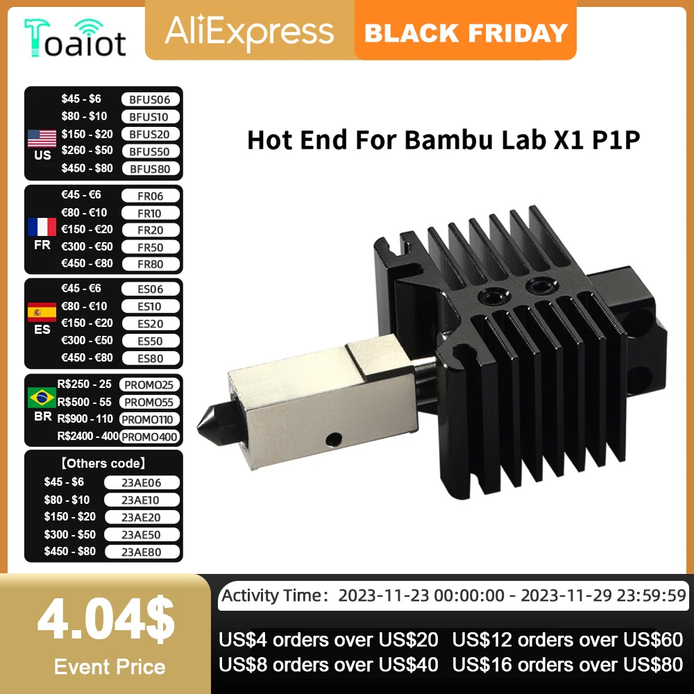 Hotend Kit For Bambu Lab X1 Carbon X1-Carbon Bamboo Combo P1P 3D Printer Parts Copper Plated Heat Block Hardened Steel Nozzle