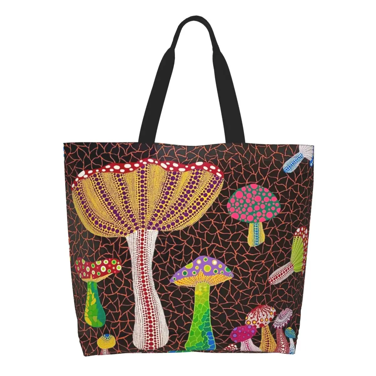Printing Yayoi Kusama Toadstools Abstract Art Tote Shopping Bag Washable Canvas Shoulder Shopper Handbag Shopping Bag Tote Bags Canvas Bags