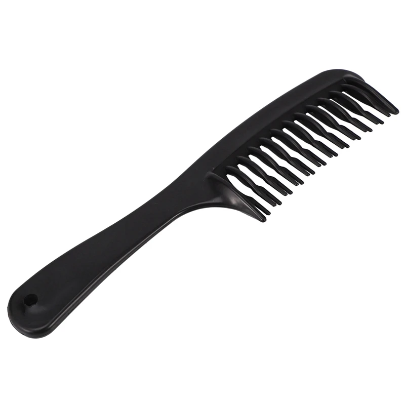 

6X Black Double Row Tooth Detangler Hair Comb Shampoo Comb With Handle For Long Curly Wet Hair