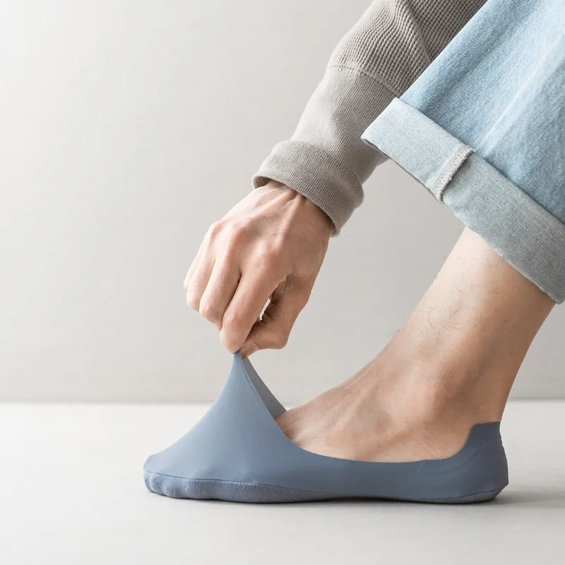 10 Pairs Men's Cotton Breathable Summer Ultra-thin Ice Silk Sock Silicone Non-slip Bottom Absorb Sweat