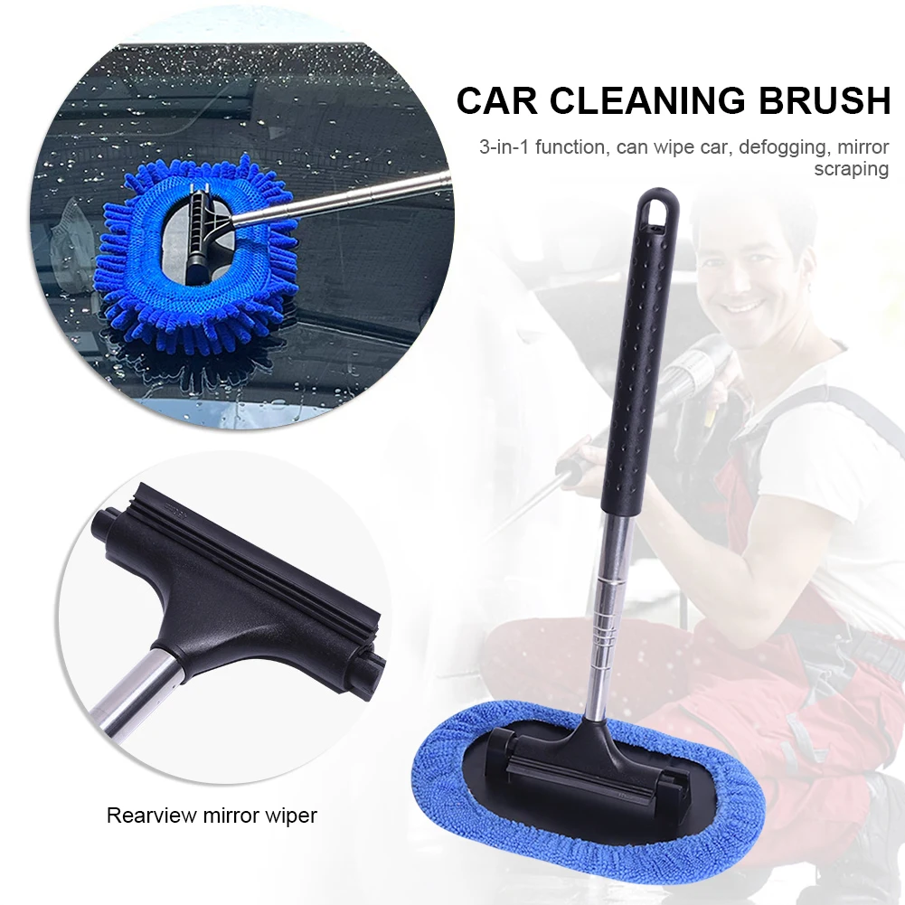 3 in 1 Car Window Cleaner Kit Extendable Long Handle Windshield