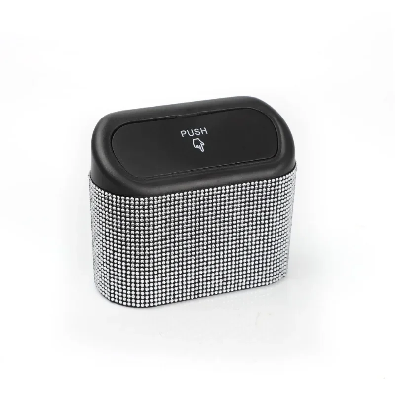 Diamond Crystal Car Trash Bin Hanging Vehicle Garbage Dust Case Storage Box Pressing Type Trash Can Auto Bling Accessories