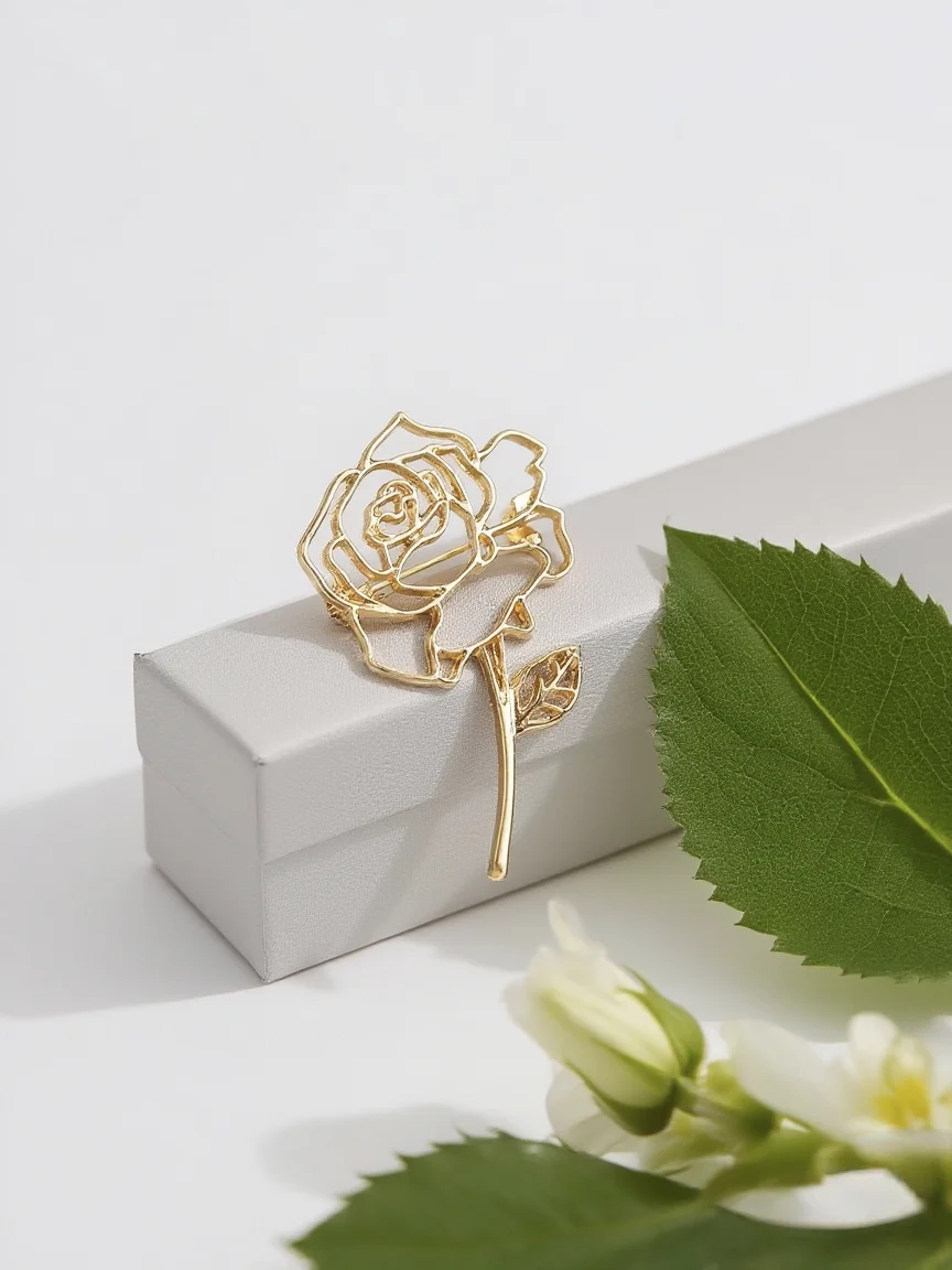 Elegant Gold Rose Design Versatile Fashion Brooch Accessory