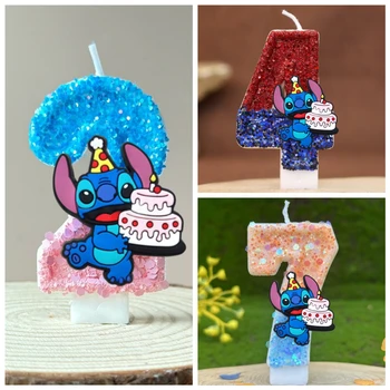 New Anime Lilo & Stitch 0-9 Number Candle Cute 3D Kawaii Stitch Cartoon Character Party Cake Plug-in Birthday Cake Decoration