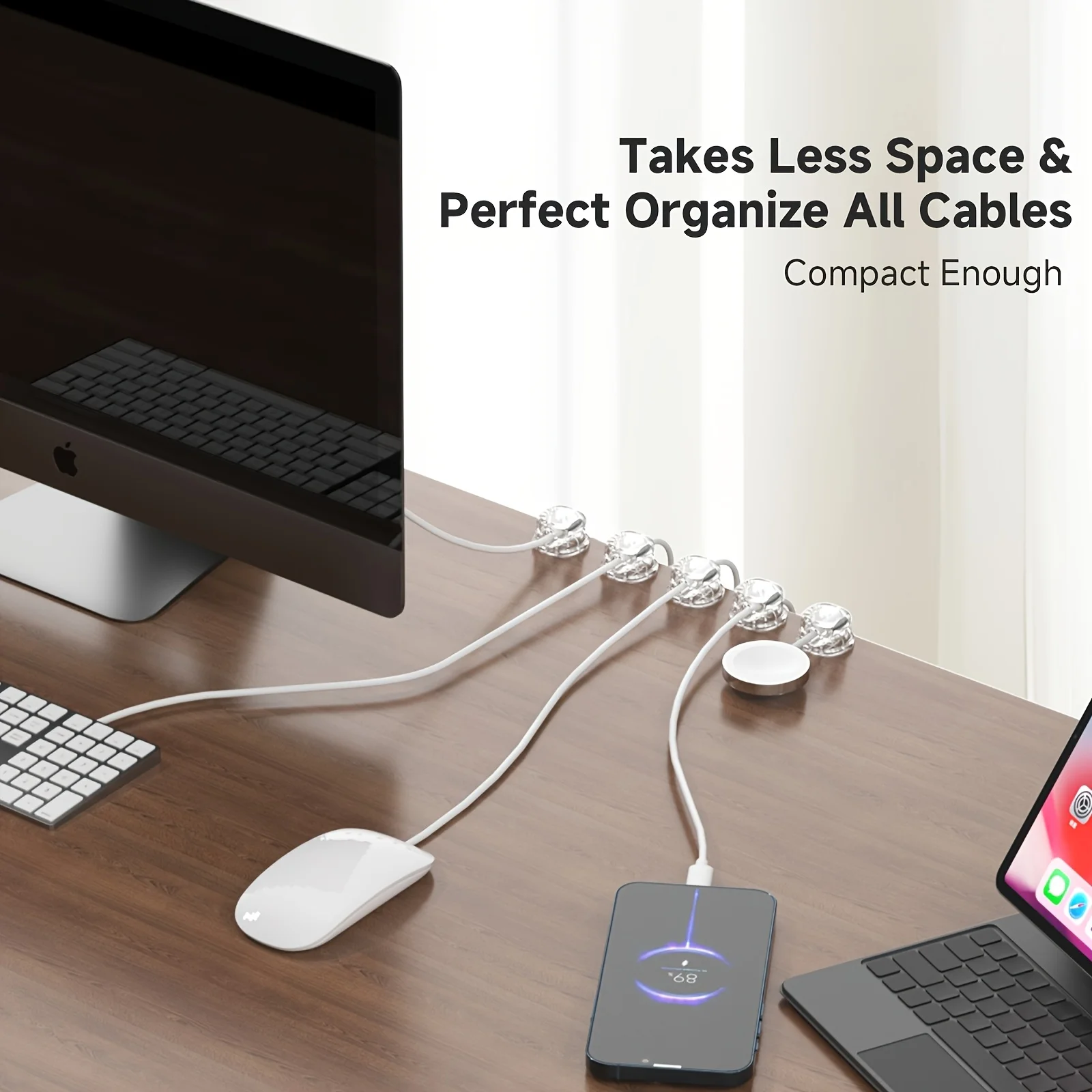 Automatic Retractable Cable Organizer Set - Creamy White, Blue, Yellow & Transparent - Stylish and Durable Cable Management Solution for Home, Office, and Travel